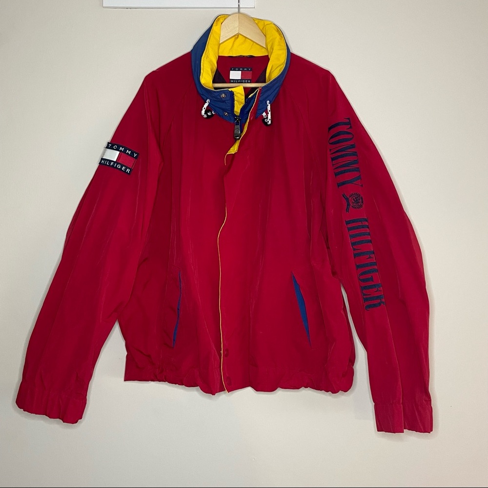 Vintage 90’s Tommy Hilfiger Jacket w/ Built In Hood ~ XXL